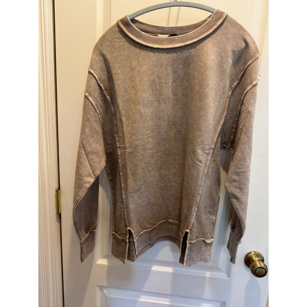 Zenana Mineral Wash Exposed Seam Sweatshirt - Size Small